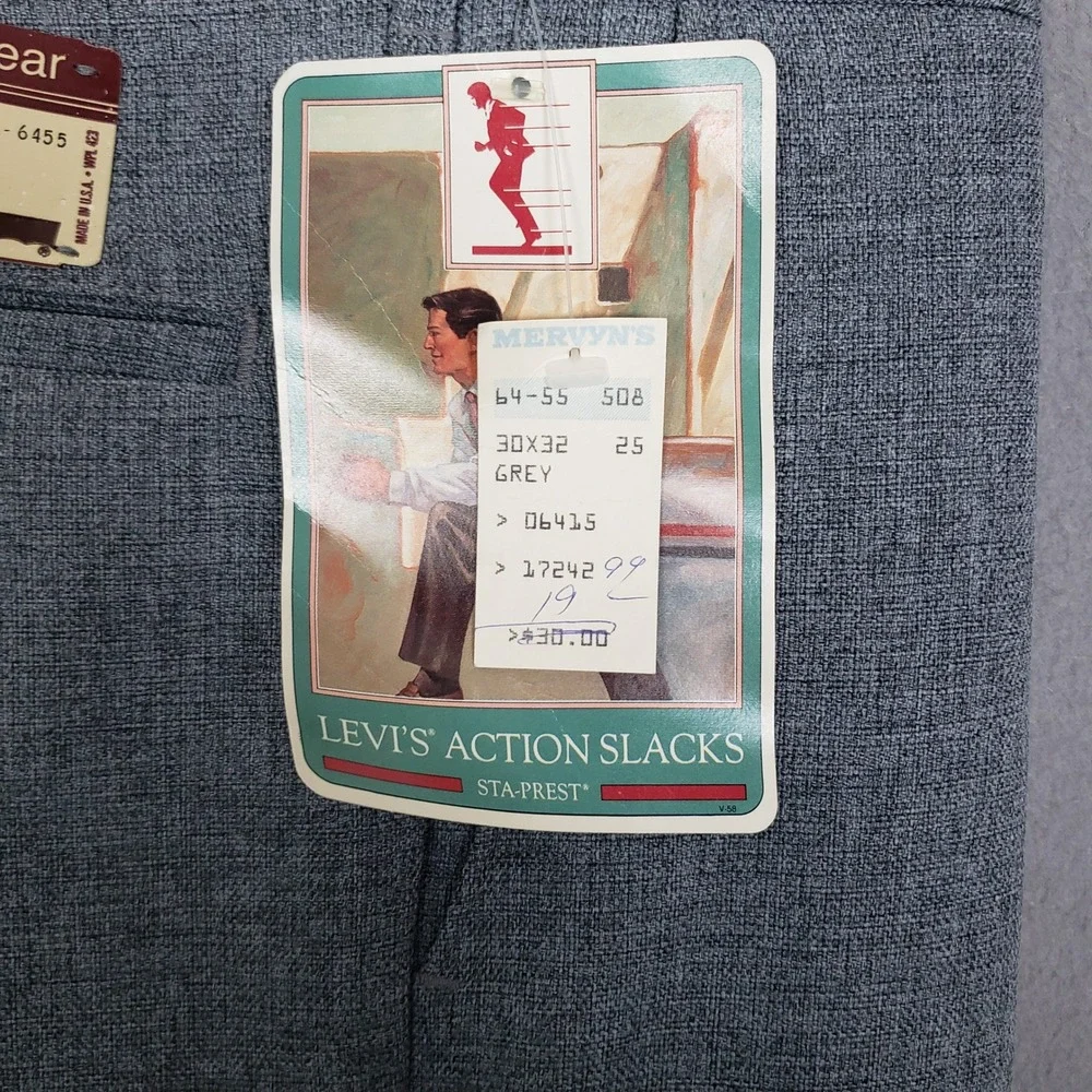 Vintage Levi's Menswear Action Slacks Pants Gray Retro 70's Style Size 30x32 NWT